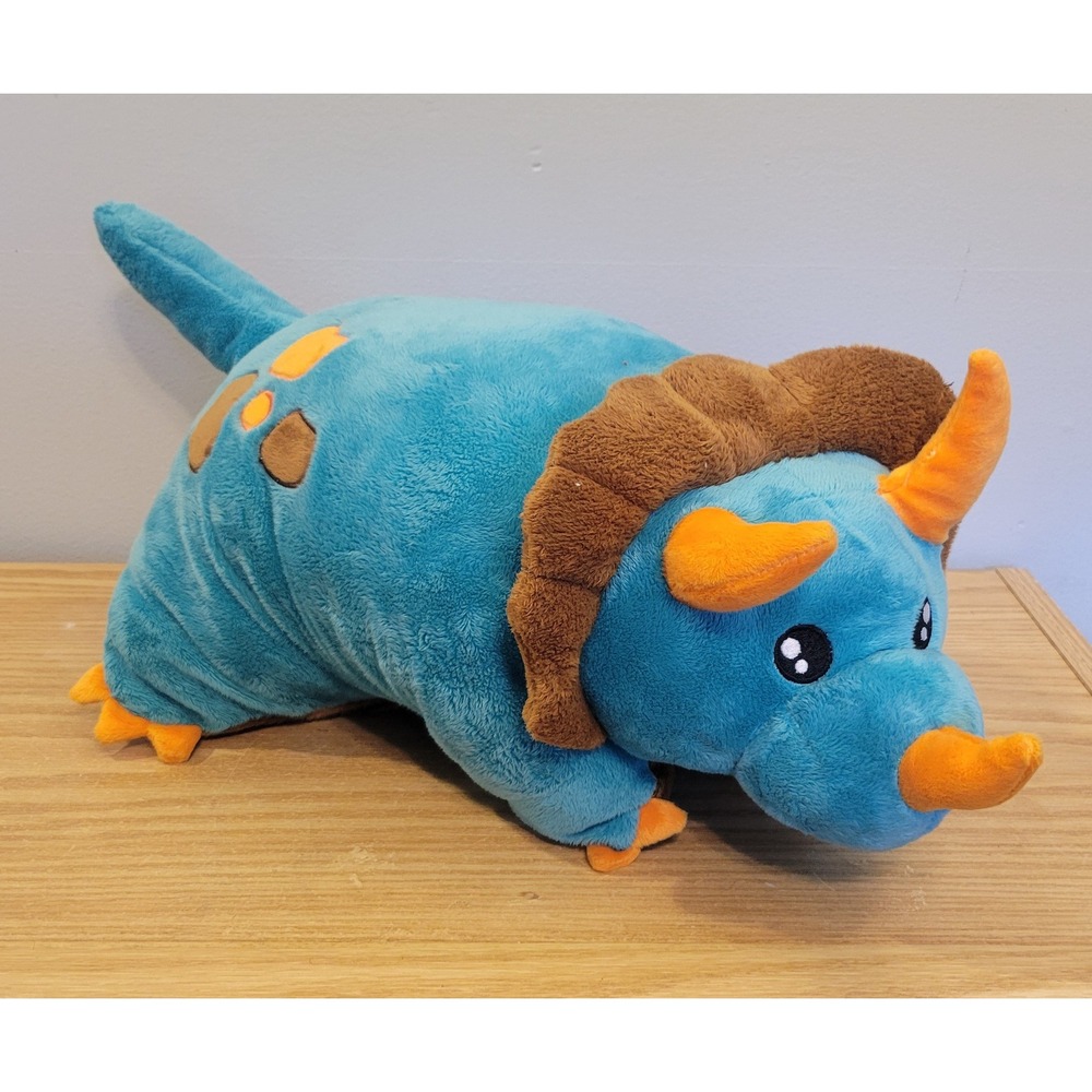 Pillow Pets Blue Orange Triceratops Dinosaur Stuffed Animal Plush 22 Inch